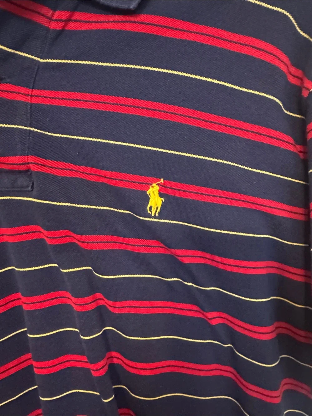 Polo by Ralph Lauren Navy Polo Shirt with Red & Yellow Stripes